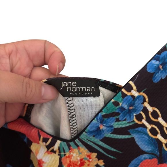 Jane Norman London Floral Tropical Bodycon Dress Black Multicolor US 8 / UK 12 - Picture 2 of 11
